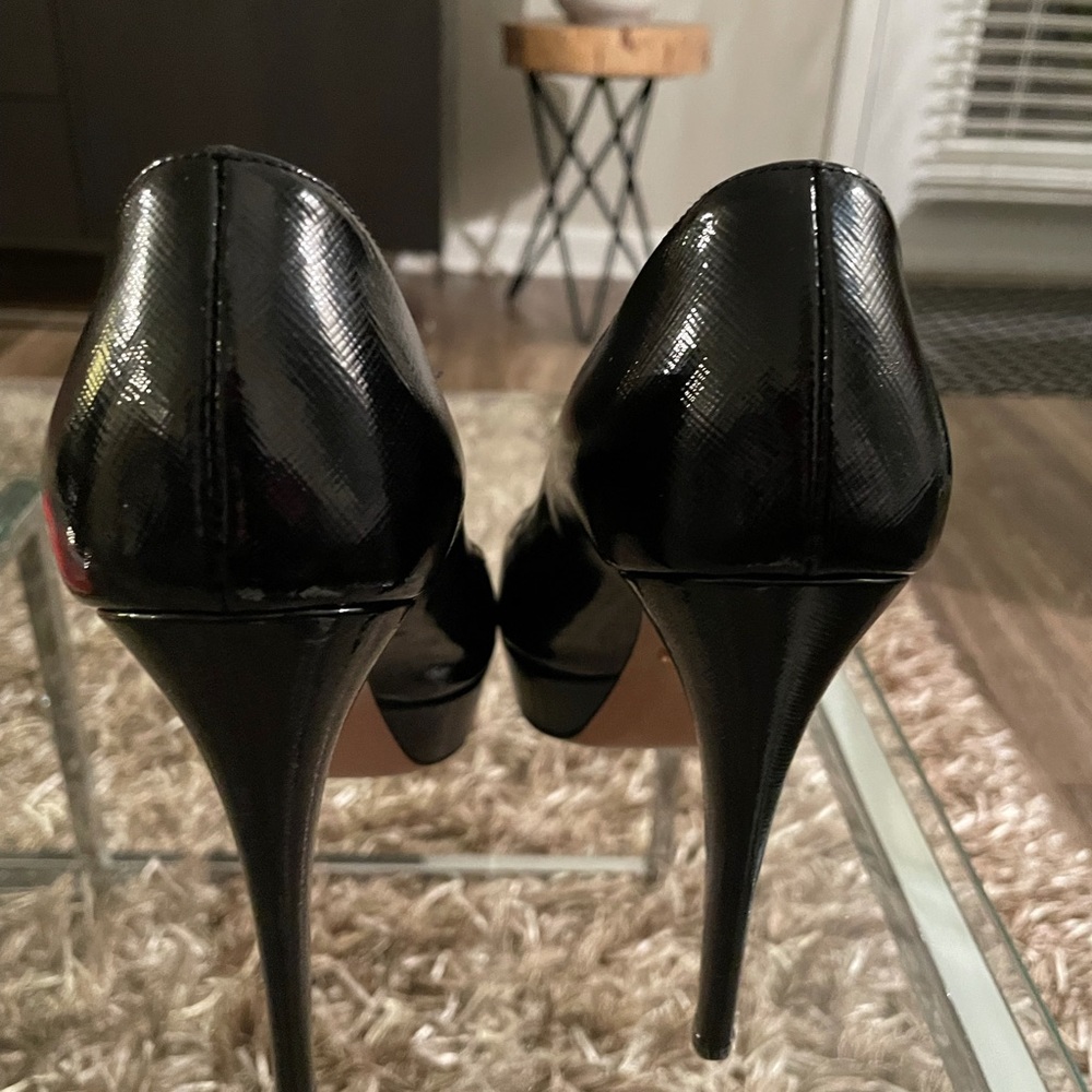 Prada Sz 39 Black Patent Leather Peep Toe Heels Hot Hot Hot sexy high heels - Picture 4 of 11